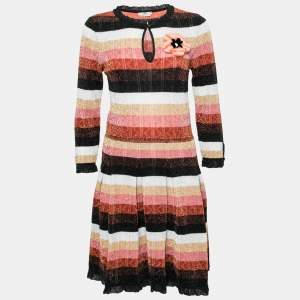 Fendi Multicolor Striped Lurex Wool Knit Applique Detail Dress M