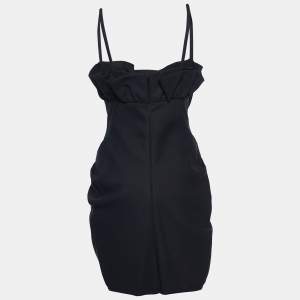 Fendi Black Cotton Ruffled Bodice Draped Cocktail Dress M
