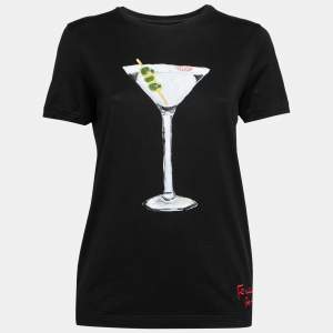 Fendi Black Cotton Martini Printed Short Sleeve T-Shirt XS