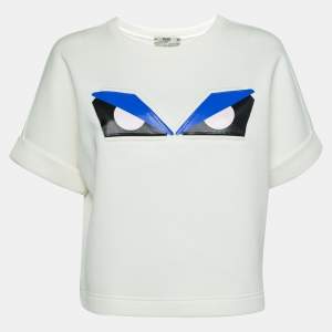Fendi Off White Monster Eye Printed Cotton Cropped T-Shirt S