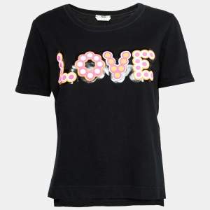 Fendi Black Cotton Love Crew Neck T-Shirt M