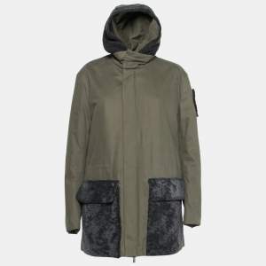 Fendi Olive Green Cotton Shearling Trimmed Long Sleeve Zipped Jacket L