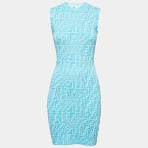 Fendi Blue and White FF Fish Eye Motif Knit Dress S