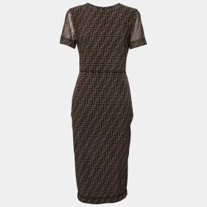 Fendi Brown Zucca Monogram Mesh Sheath Dress M
