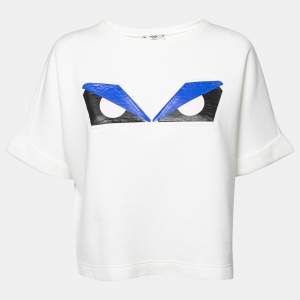 Fendi White Monster Eye Printed Cotton Crop Top M