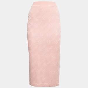 Fendi Pink Logo Jacquard Knit Midi Skirt S