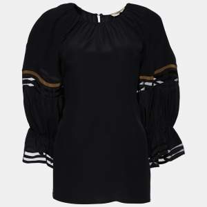 Fendi Black Silk Ruffled Sleeve Blouse M