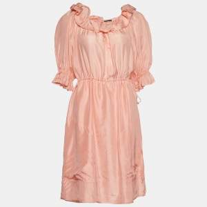 Fendi Pink Silk Ruffled Knee-Length Dress M