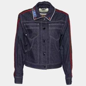 Pre Owned Fendi Blue Denim Logo Patch Fendimania Button Front Jacket S