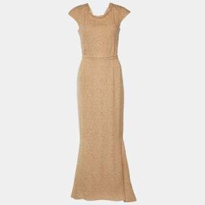 Fendi Light Orange Silk Fil Coupe Trail Gown M