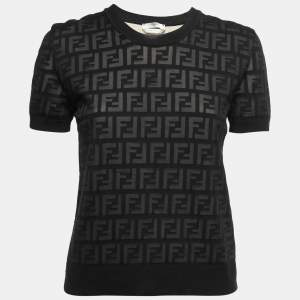 Pre Owned Fendi Black Zucca Monogram Knit Pullover Top S 