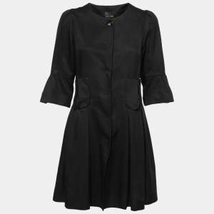 Fendi Black Crepe Pleated Button Front Dress M