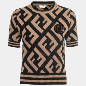 Pre Owned Fendi Brown FF Logo Knit Pullover S