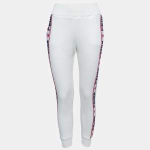 Pre Owned Fendi White Knit Logo Band Trim Track Pants M