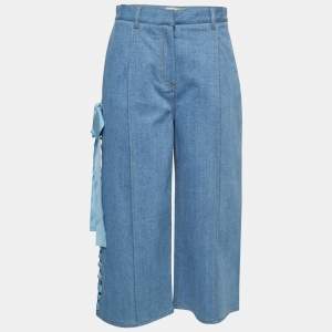 Fendi Blue Denim Lace-Up Detail Cropped Trousers M
