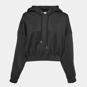 Pre Owned Fendi Black Jersey Logo Band Detail Cropped Hoodie M