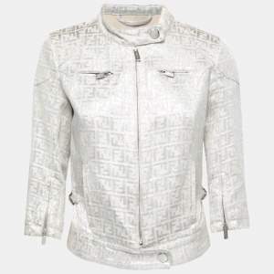 Fendi Vintage Metallic Jacquard Zucca Monogram Zip-Up Jacket S