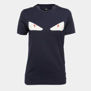 Fendi Navy Blue Monster Eye Embellished Cotton Knit T-Shirt M