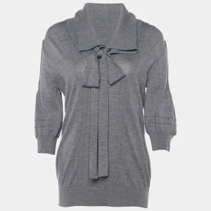 Pre Owned Fendi Grey Wool Neck Tie Detail Pullover L