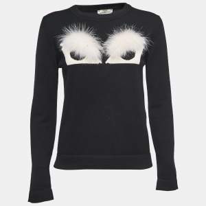 Pre Owned Fendi Black Wool Bug Fur Eyes Sweater S