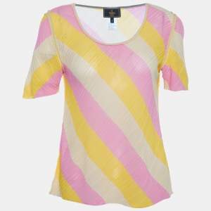 Pre Owned Fendi Maglia Vintage Multicolor Striped Knit Top L