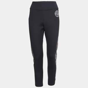 Fendi Black Jersey Logo Pattern Printed Leggings L