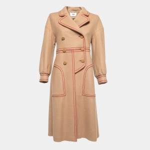 Fendi Brown Camel Hair & Wool Embroidered Coat S