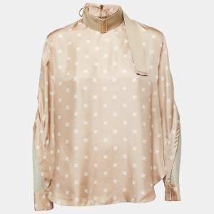 Fendi Beige Calligraphy Print Belted Collar Detail Blouse S