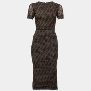 Fendi Brown Zucca Monogram Mesh Midi Dress S