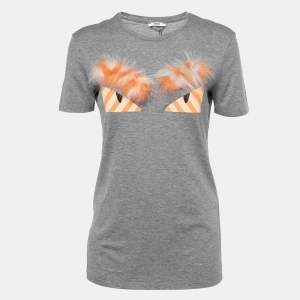 Pre Owned Fendi Grey Cotton Monster Eyes Crewneck T-Shirt S