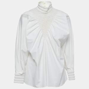 Fendi White Cotton Lace Trim Detail Oversized Top M