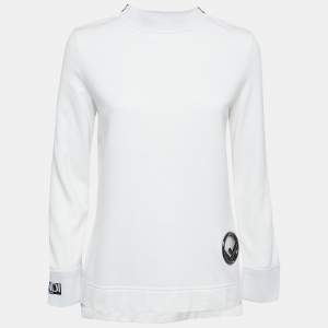 Pre Owned Fendi White Cotton Knit Logo Eyelet Sweatshirt S