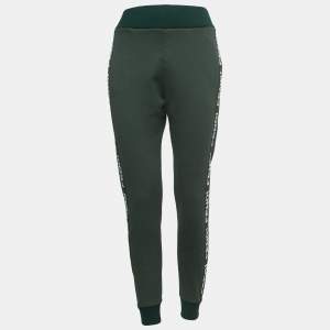 Pre Owned Fendi Dark Green Cotton Knit Logo Side Stripe Track Pants M