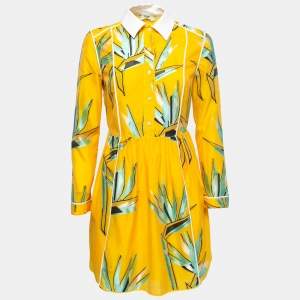 Pre Owned Fendi Yellow Cotton Blend Jacquard Mini Dress S