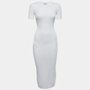 Fendi White FF Monogram Knit Midi Sheath Dress XS