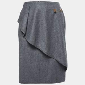 Fendi Vintage Grey Wool Drape Detail Knee Length Skirt S
