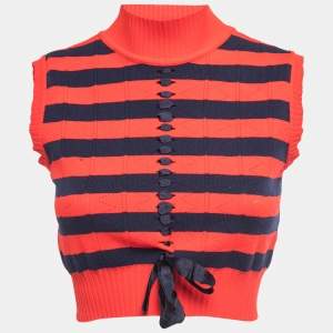 Fendi Red/Navy Blue Striped Knit Cropped Top S