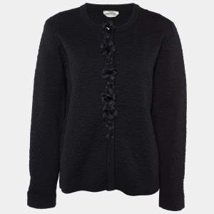Pre Owned Fendi Black Floral Jacquard Button Front Cardigan L