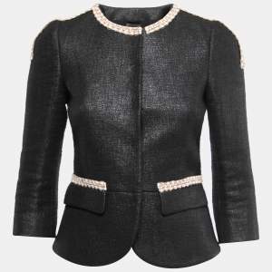 Fendi Black Textured Cotton Chain Trimmed Jacket S