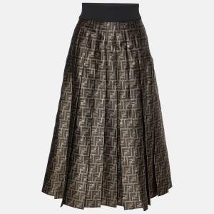 Pre Owned Fendi Brown Zucca Monogram Jacquard Midi Skirt M