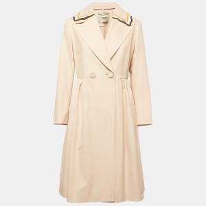Fendi Beige Cotton Leather Collar Trim Midi Dress M