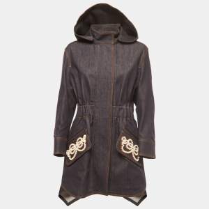 Fendi  Blue Denim Embellished Bow Detail Hooded Jacket S