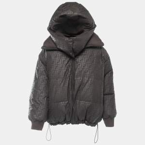 Fendi Brown FF Monogram Synthetic Reversible Hooded Down Jacket S