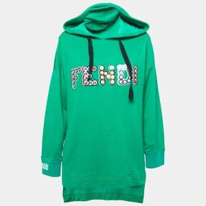 Fendi Green Logo Embellished Cotton Hooded Sweatshirt M