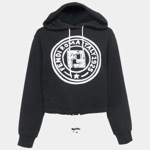 Fendi Black Logo Print Cotton Hoodie XS