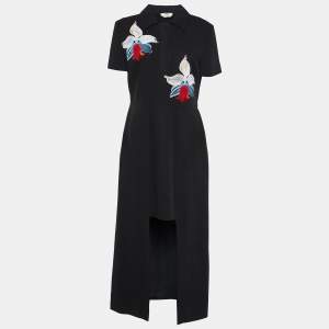 Fendi Black Floral Embroidered Crepe Cutout Detail Dress M