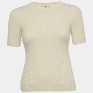 Pre Owned Fendi Off-White Cashmere Half Sleeve Pullover Top S