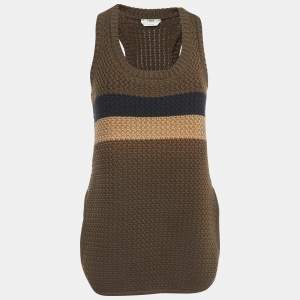 Pre Owned Fendi Brown Striped Knit Top S