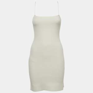 Pre Owned Fendi Off-White Knit Cut-out Logo Detail Mini Sheath Dress S
