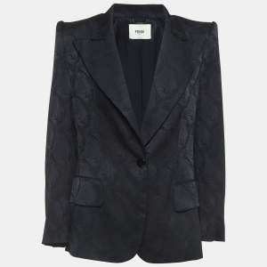 Pre Owned Fendi Black Jacquard Silk Single Breasted Blazer M